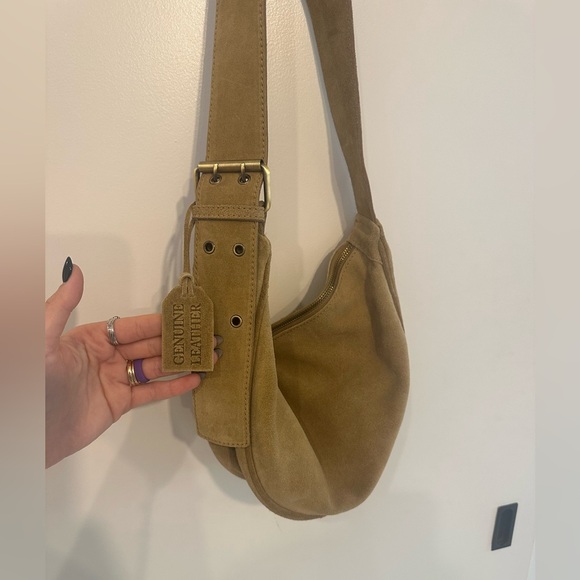 NWT Genuine Suede Leather Beige Leather Shoulder Bag - Picture 1 of 4
